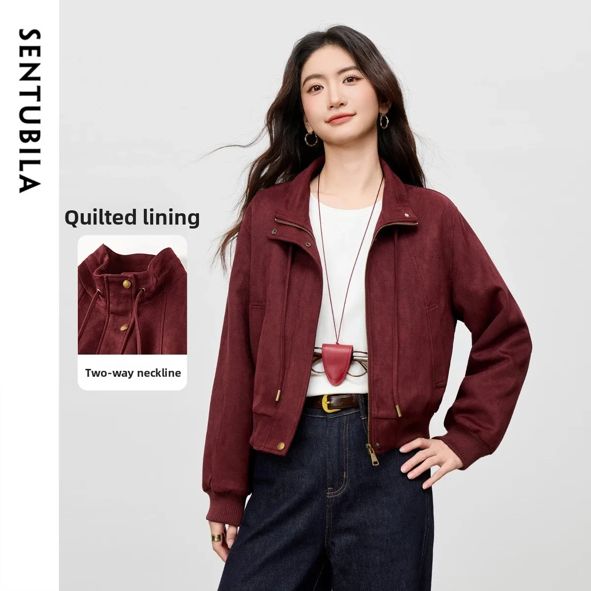 

SENTUBILA Women's Quilted Coat 2025 winter Stand Collar Lapel Drawstring Jacket Loose Fit Long Sleeve Daily Outerwear W54WB3844