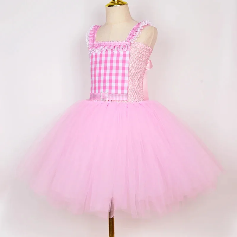 Sky01 여자 영화 바비 공주 투투 드레스 복장 어린이를위한 핑크 격자 무늬 바비 의상 할로윈 생일 파티 Tulle DressesWd01 @