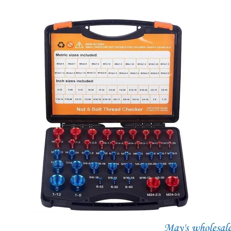 Nut and Bolt Thread Checker Identifiers Practical inch & Metric Size with Storage Box for Repairmen 448A