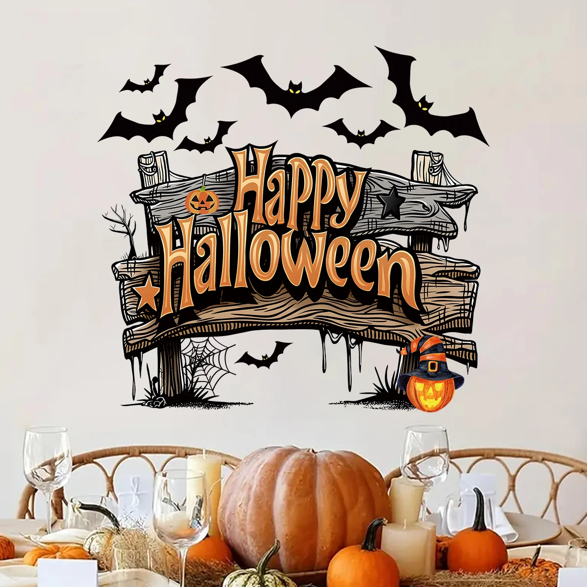 1pc Halloween Glücklich Wand Aufkleber Abnehmbare PVC Wand Dekoration Für Schlafzimmer Cartoon Küche Party Wohnkultur