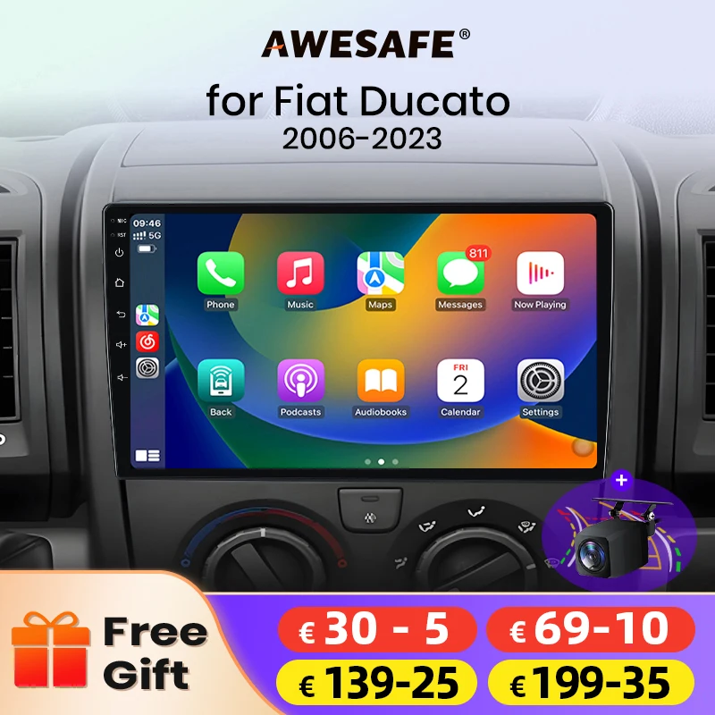 AWESAFE PX9 Car Radio Autoradio for Fiat Ducato Peugeot Boxer 2 Citroen Jumper 2 2006 - 2023 Wireless Carplay Screen Android