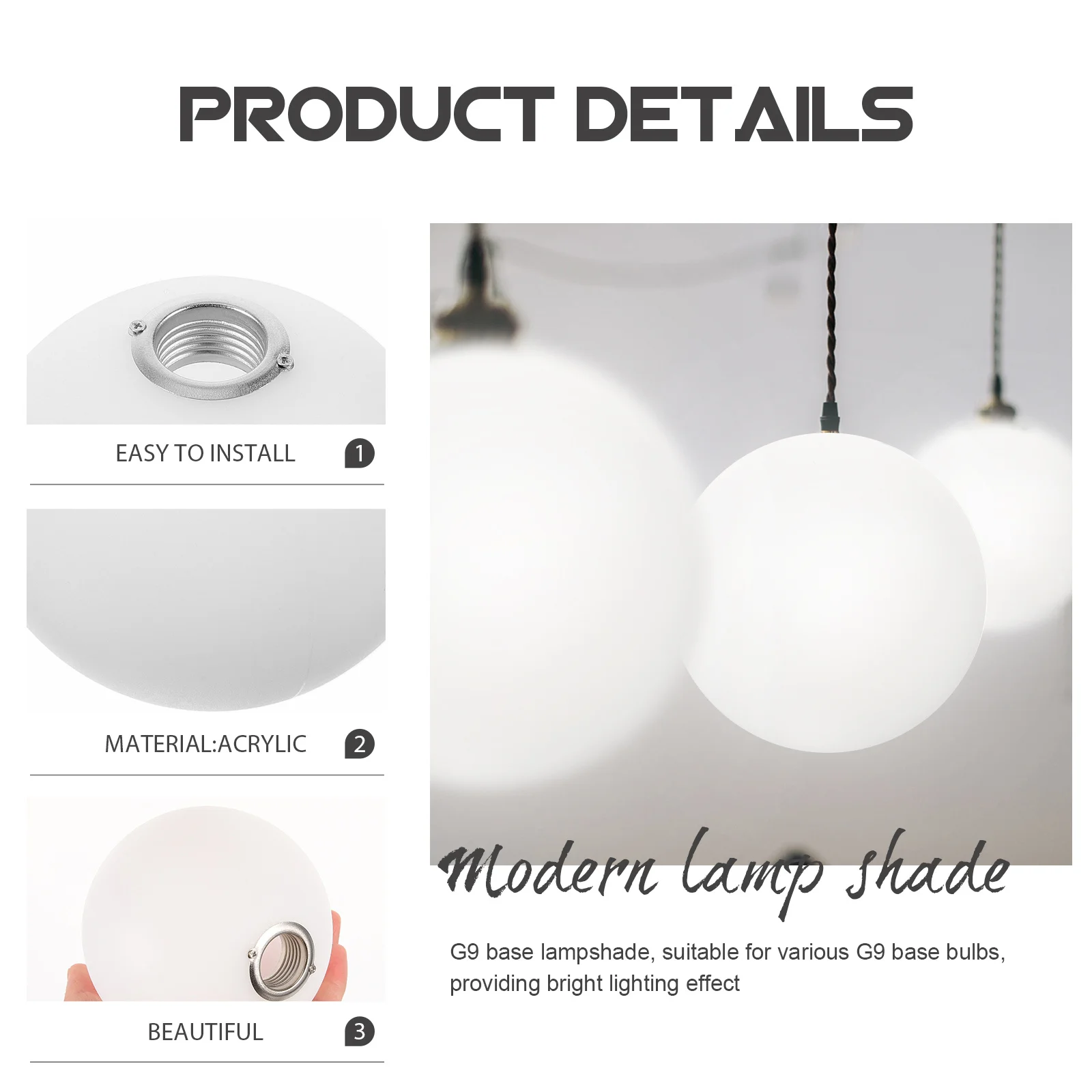 

Глобус абажур G9 металлическое винтовое основание молочно-белый стильный декор для гостиной простая установка теплая атмосфера небьющийся пластик