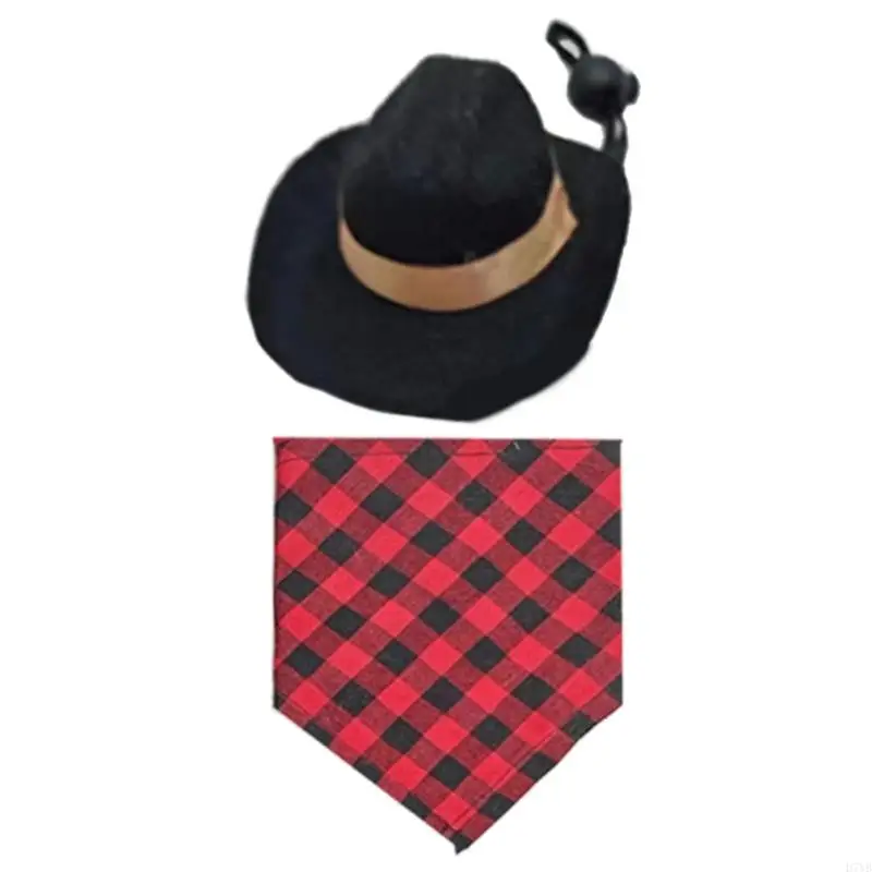 D7YB Cowboy Hat for Hamster Bandana Triangular Scarf Kerchief Pet Neckerchief Plaids