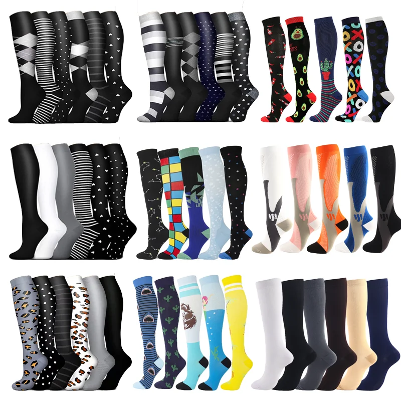 

3/5/6/7 Combination Compression Socks Varicose Vein Men's Stretch Cycling Socks Women's Printed Tall Socks Gift Factory Outlet