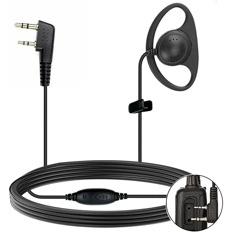 Комплект аксессуаров для рации: 2-контактная гарнитура K-PLUG с микрофоном PTT для Baofeng, Kenwood, Retevis, PXTON, BTECH