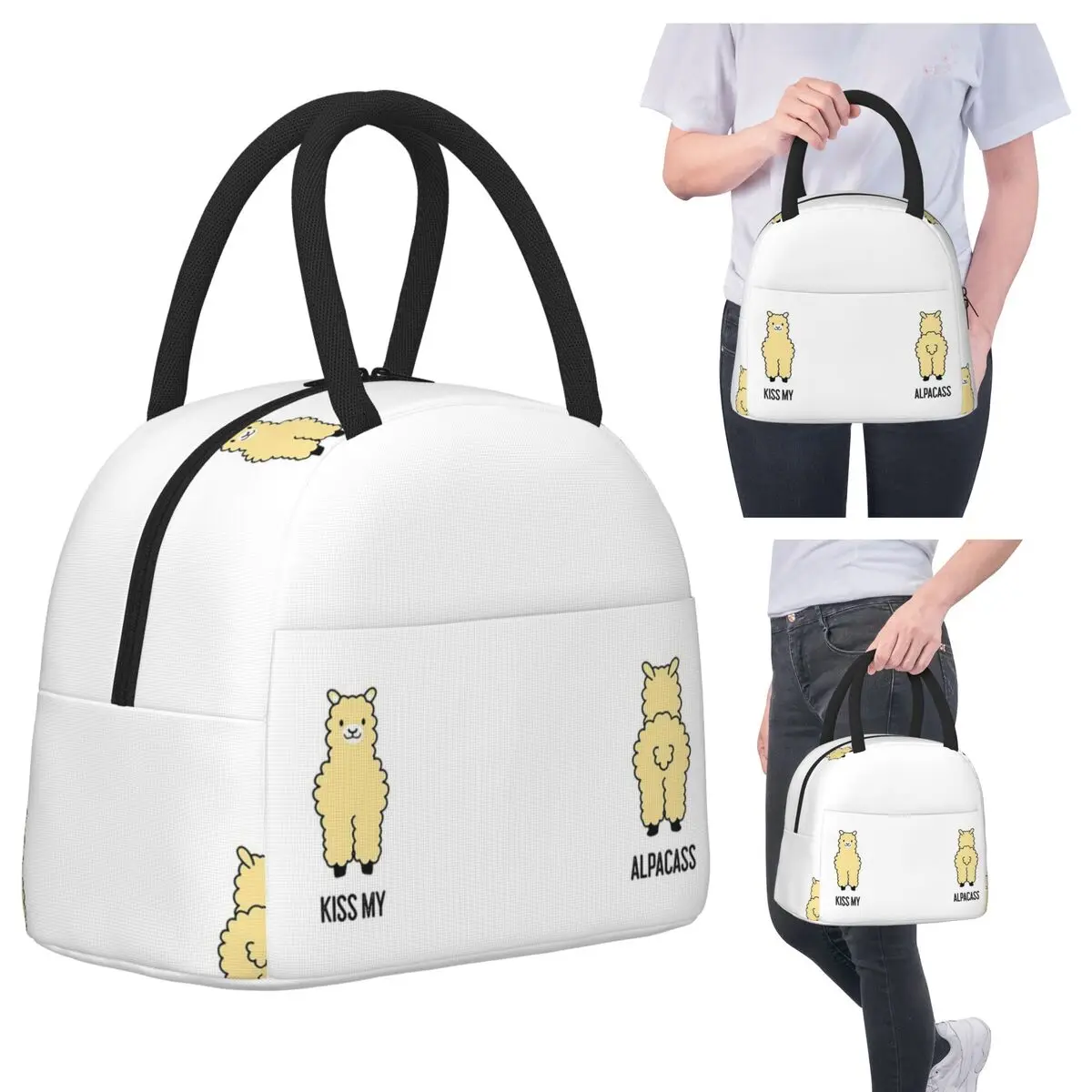 

2-Sided Kiss My Alpacass Alpaca Llama Insulated Lunch Bag for Kids School Cooler Thermal Food Box Tote Leakproof Lunch Boxes