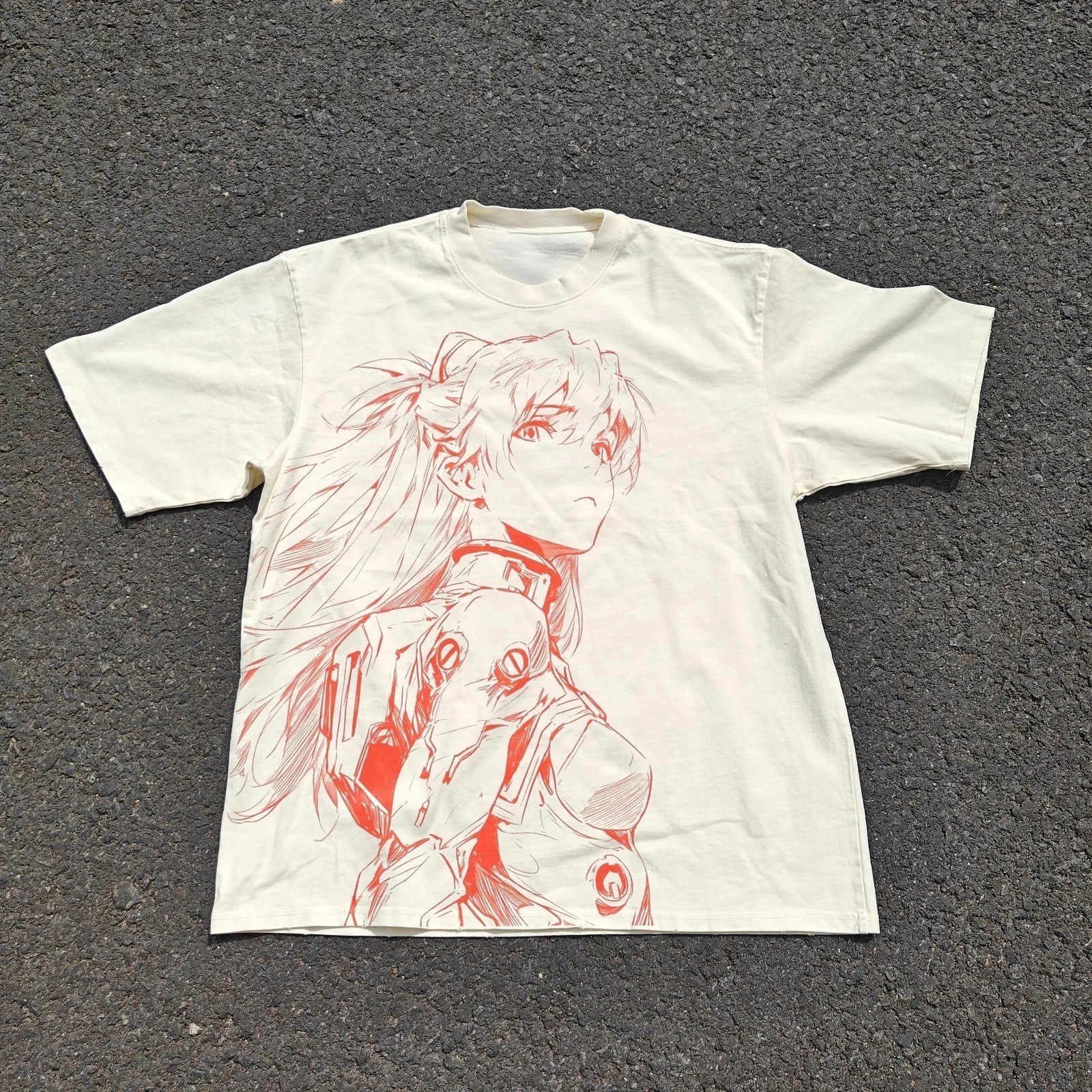 Camiseta de Manga Corta Neón Genesis Evangelion Rei Ayanami Plugsuit, Color Beige, Tejido Grueso, para Hombre y Mujer, Primavera y Verano