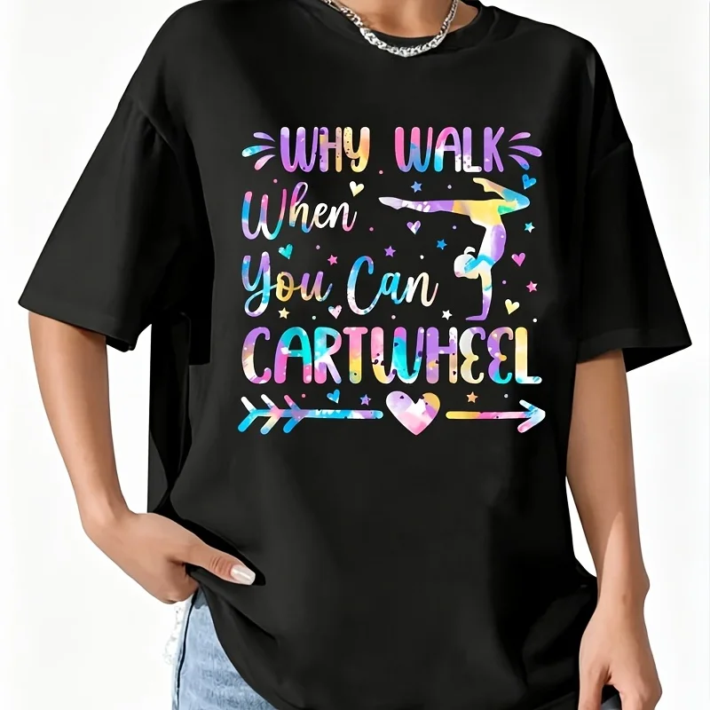 Teen Gymnastics Tie Dye Women's 100% Cotton T-Shirt Fun Print Short Sleeve Top Casual Round Neck Tee S-5Xl
