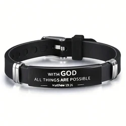 Religious Bible Verse Bracelet Black Stainless Steel Silicone Christian Bracelets For Men Women Jewelry