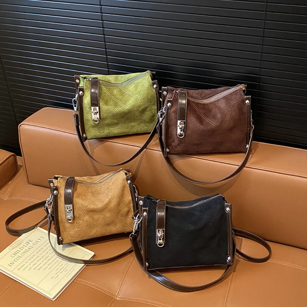 Bolsa retrô elegante, bolsa de ombro acolchoada com grade, bolsa quadrada pequena casual e simples para mulheres