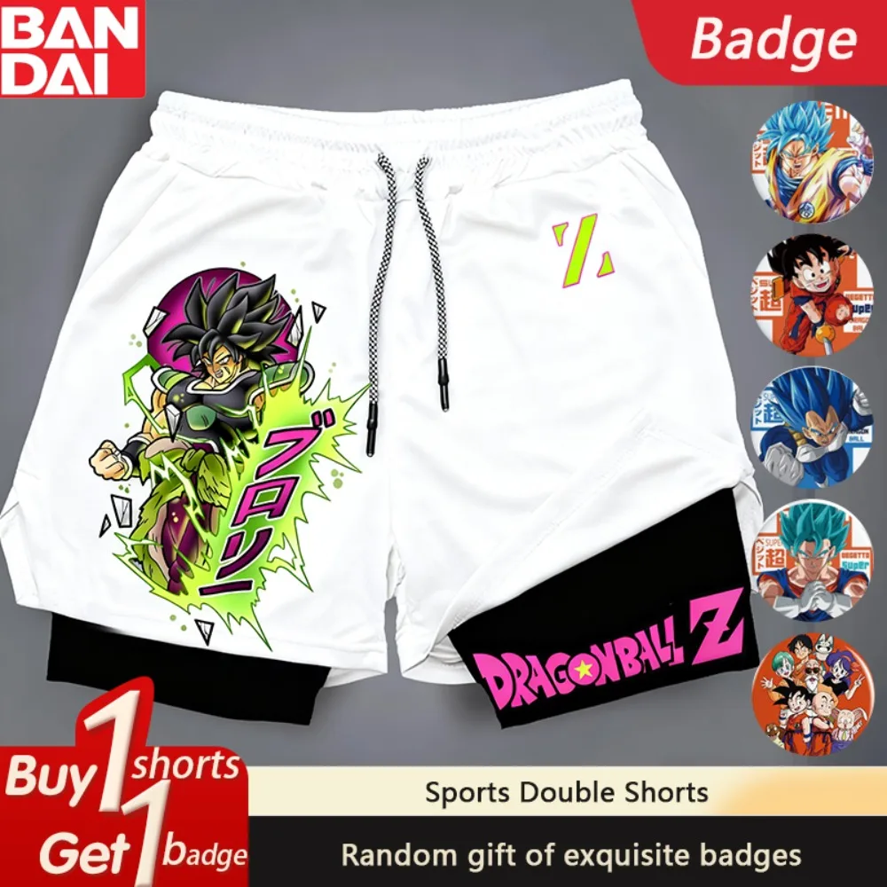 

2025 летние двухслойные шорты с принтом Dragon Ball Anime GOKU, американские мужские пляжные спортивные дышащие шорты для фитнеса