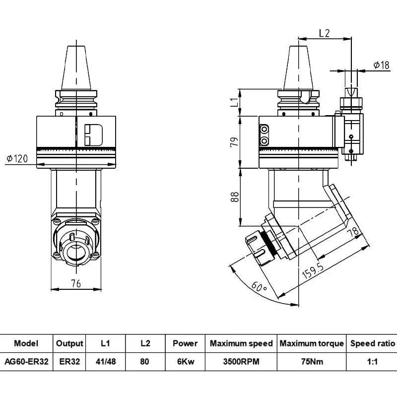 2026 Customized Right Angle Milling Head HSK63 ISO40 Angle Head BT40 Drive Shank ER32 Multifunction Head for Angle