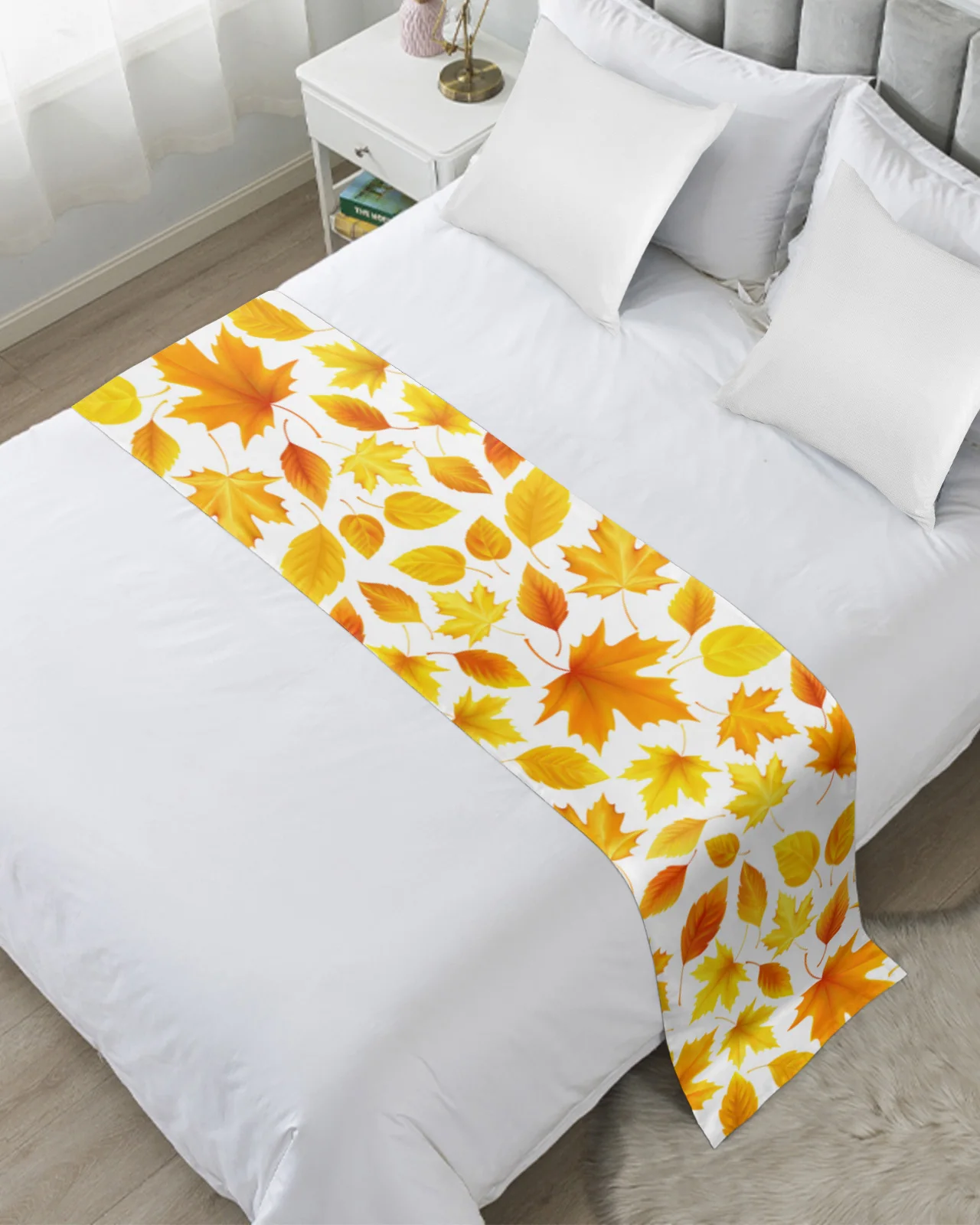 Autumn Thanksgiving Maple Leaf Texture Soft Bed Runner Home Hotel Table Decor Bed Flag Wedding Bedroom Bed Tail Towel