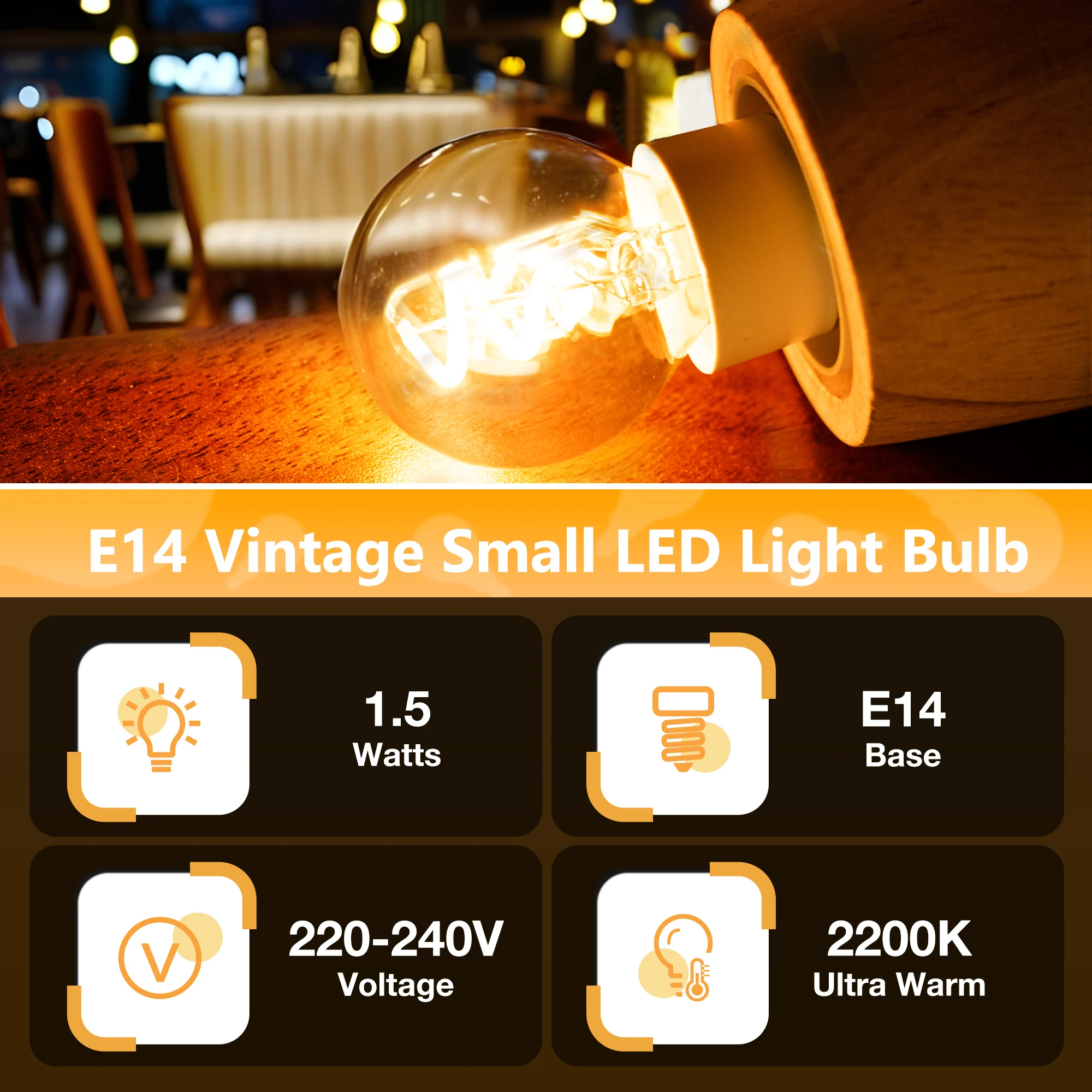 6pcs E14 LED Edison Bulb G40 1.5W Vintage Filament Shape Drop Bulb 2200K Flexiable Filament Light Bulb For Decorative Chandelier