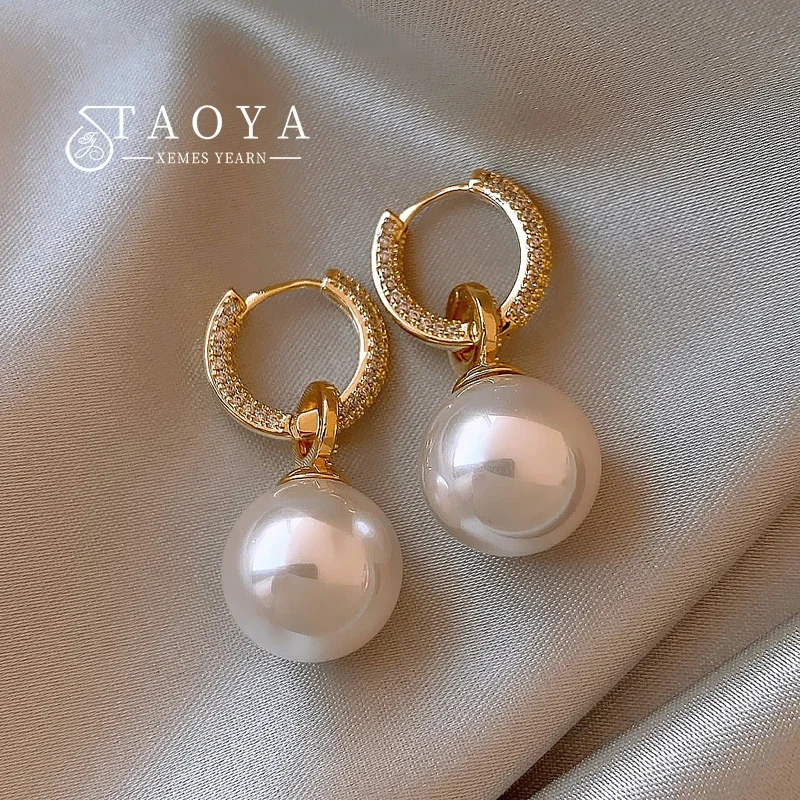 High-grade Bright Imitation Pearl Pendant With Micro-set Zircon Earrings For Womens Fashion Exquisite Jewelry Luxury Accessories