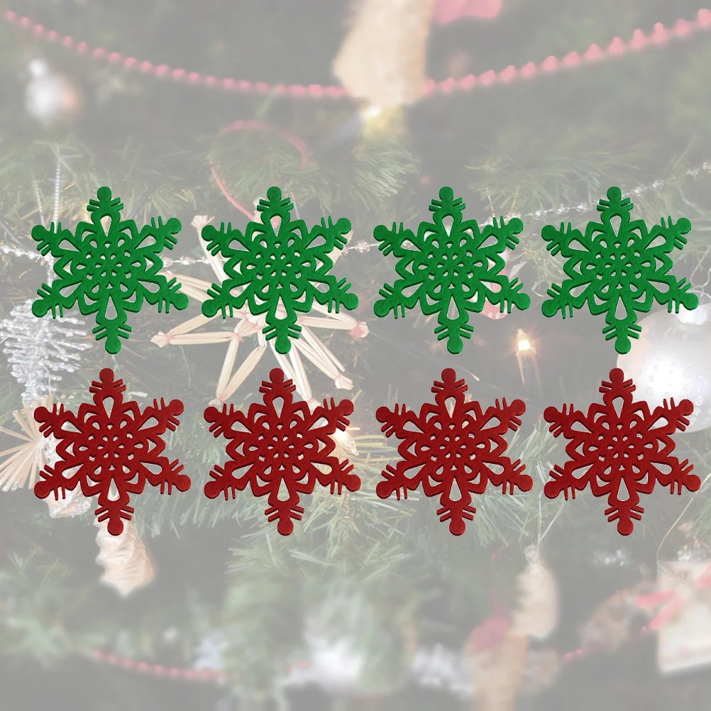 

2Sets Snowflake Coasters Non-Woven Flexible Fabric Christmas Red Green Decoration Placemat Pendant Lightweight Festive