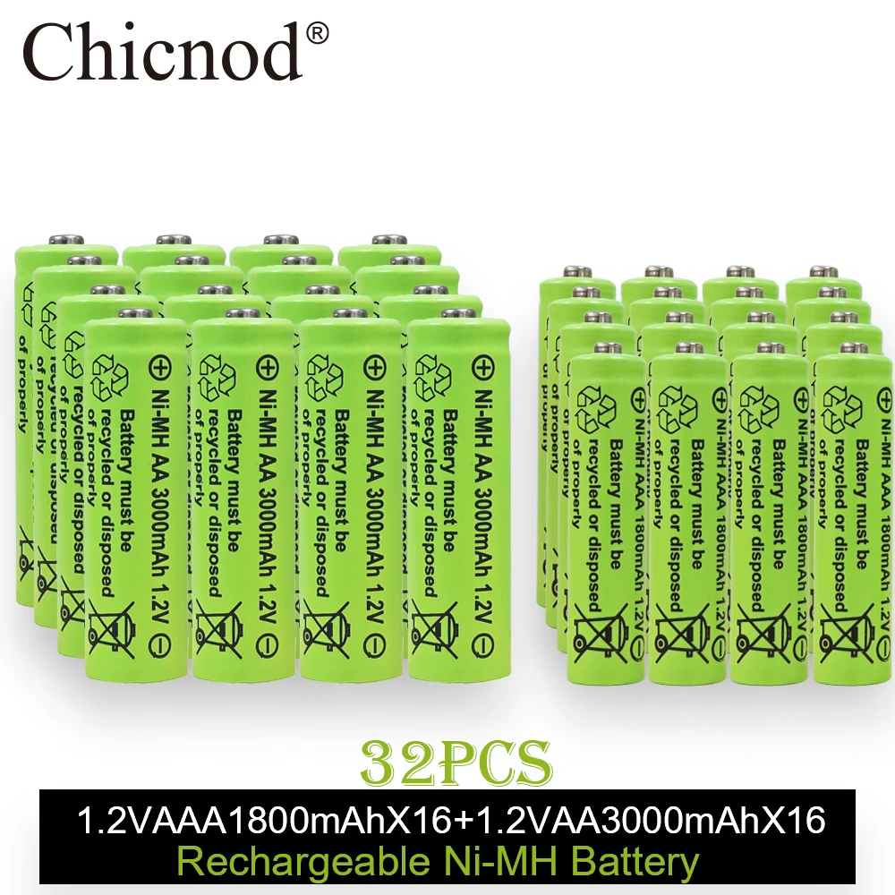 CHICNOD1.2V AA 3000mAh NI-MH Rechargeable Battery AAA 1800mAh Batteries for Microphone Flashlight Remote Control Electric Shaver