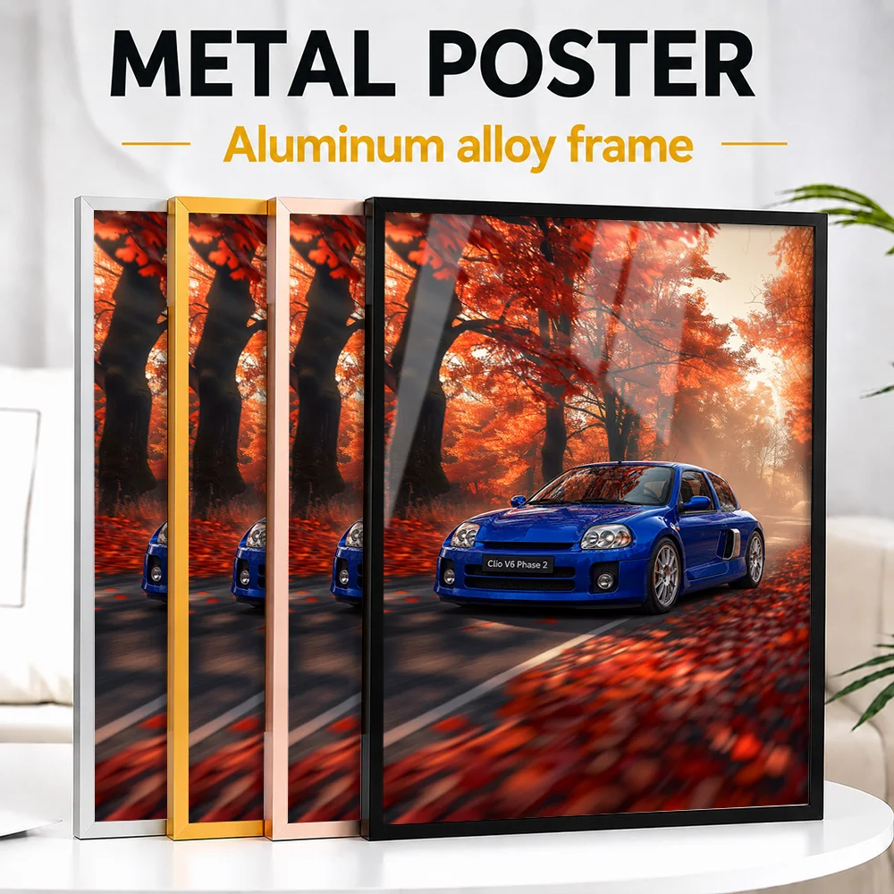 French Clio V6 Phase 2 Iliad Blue Sports Car Framed Aluminum Metal Poster Customized Performance Spirit Wall Art For Game Room