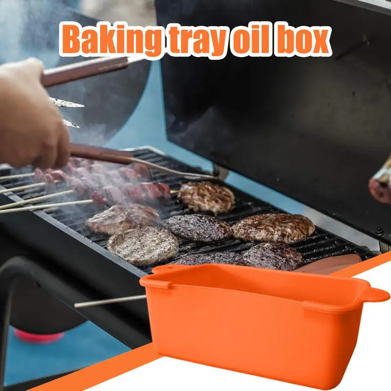 Reusable Grease Catcher Grill Grease Drip Pan Tray Silicone Dishwasher Safe Griddle Drip Pan Tray Liner For Camping Dinners