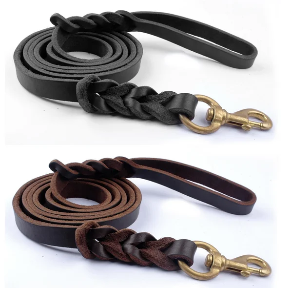 Hot Selling Pet Long Dog Leash Cow Leather Chain German shepherd Leads Traction Rope 2 m / 2.5 m /3 m Cow Leather Dog Leash