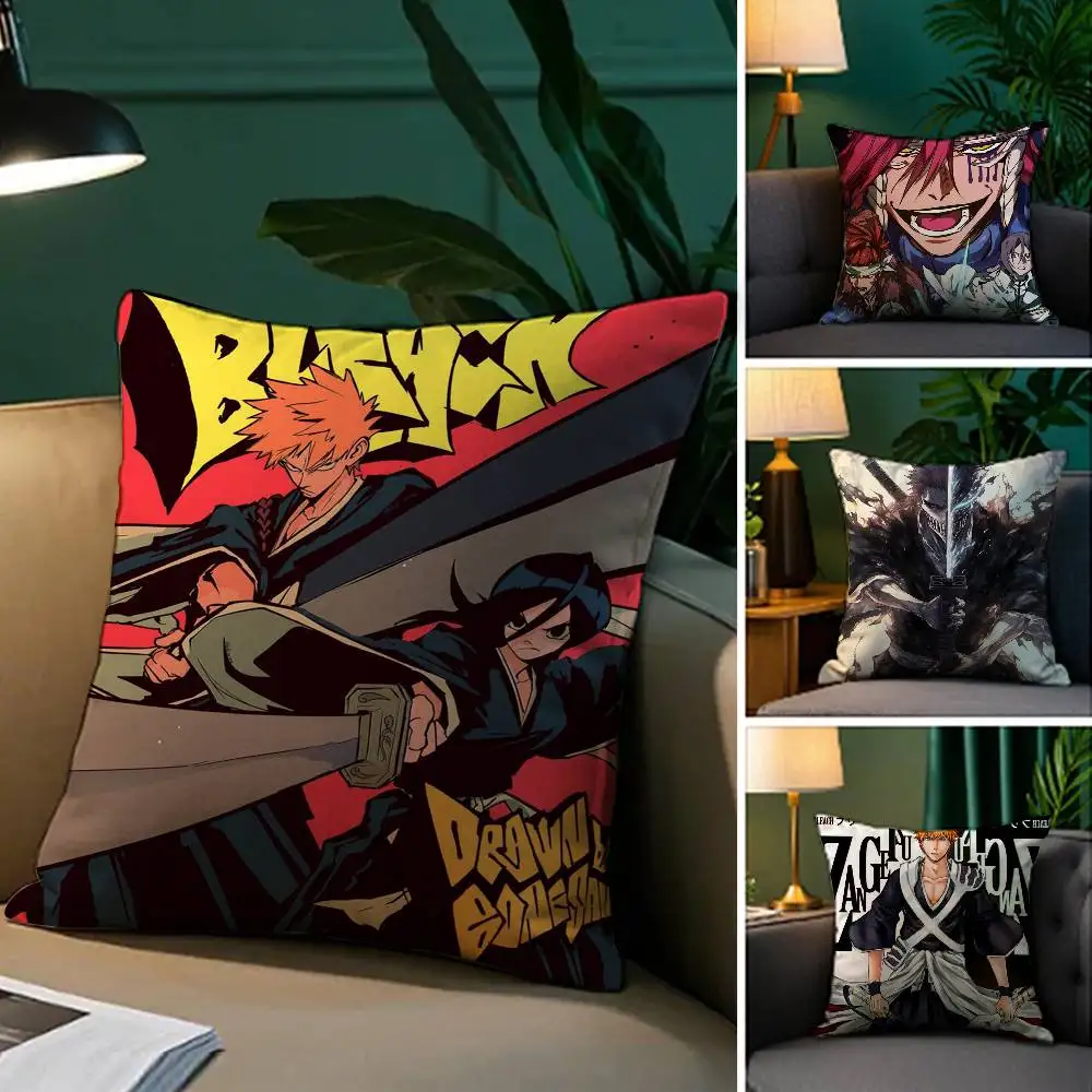 Anime B-Bleach Cooler Kissenbezug aus Plüschstoff, weicher Kissenbezug, doppelseitiger Druck, Sofa-Kissenbezug, Überwurf