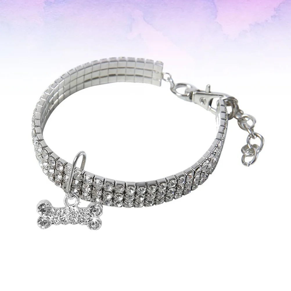 

Rhinestone Pet Collar Necklace Simple Shape Design Bone Pendant Bright Color Fashion Touch for Cats Dogs 20cm 5cm