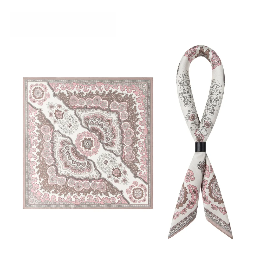 芸術的なメンズスクエアスカーフピンクブラウンカラーブロックシルクスカーフレトロプリントカジュアルビジネスマルチシーンマッチネックスカーフ