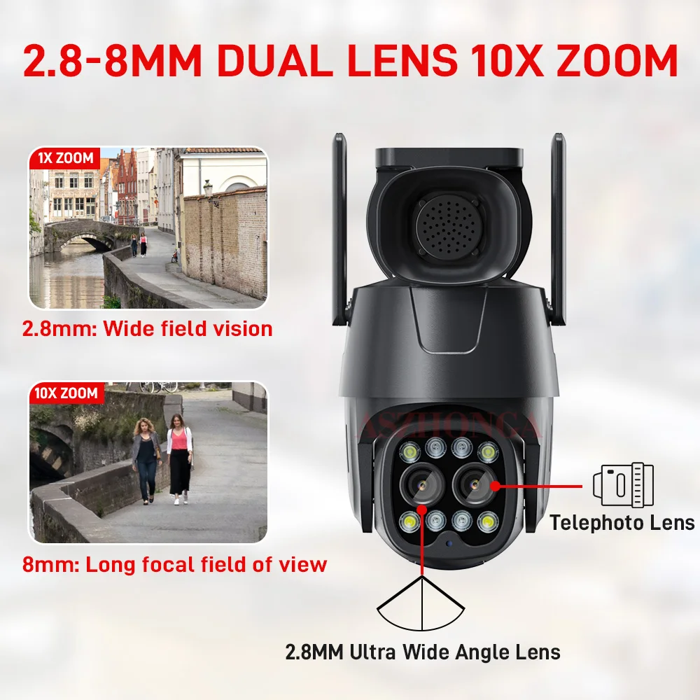 ASZHONGA 4G 8MP Dual Lens Camera 10X Zoom PTZ Camera Two-way Audio WiFi Security Surveillance Linkage Tracking Home Outdoor Cam