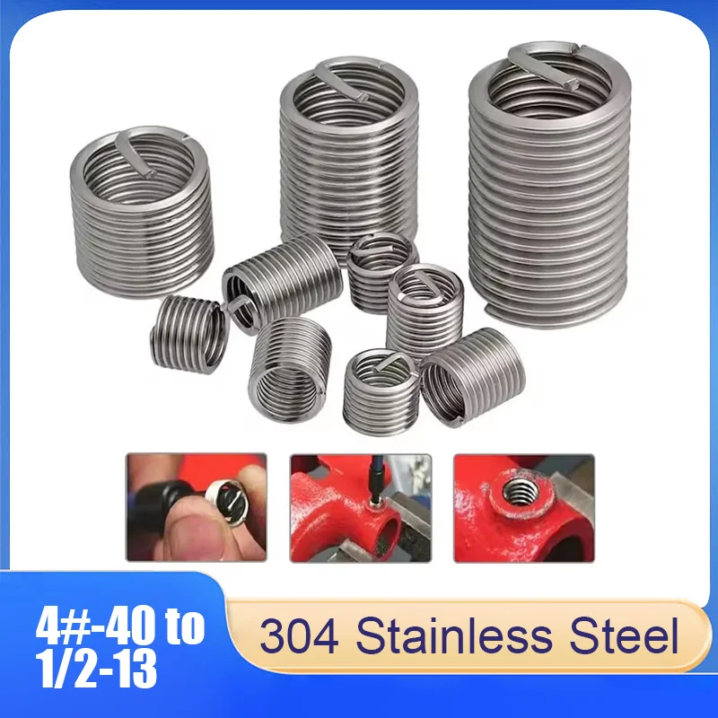 

Fine Thread Thread Sleeve 4#-40 to 1/2-13 304 Stainless Steel Wire Thread Repair Inserts Steel Wire Thread Hardware Repair Tools