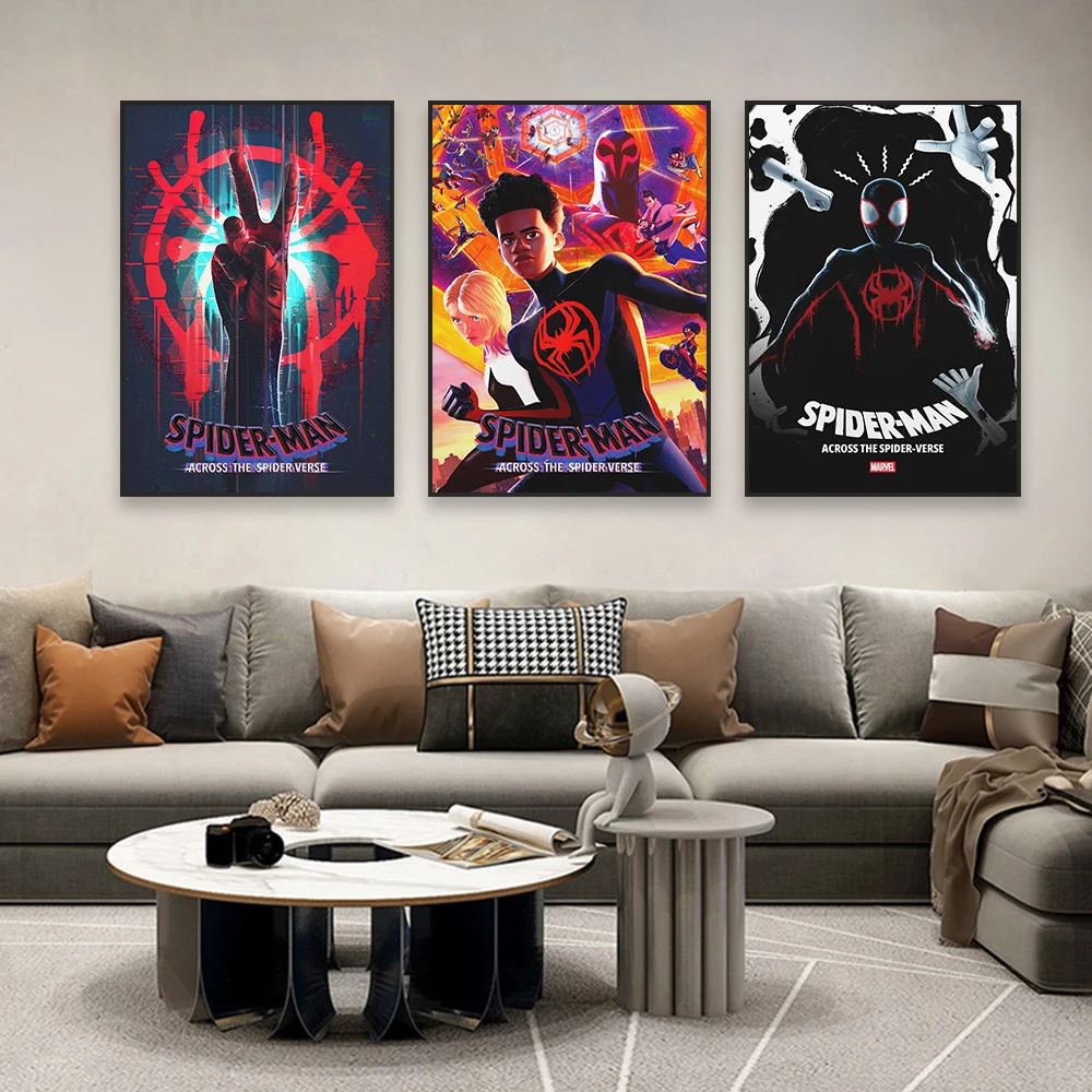 ديزني 2023 ملصق الفيلم الرجل العنكبوت عبر الآية العنكبوت تحفيزية يطبع فيلم قماش اللوحة ديكور غرفة نوم المنزل