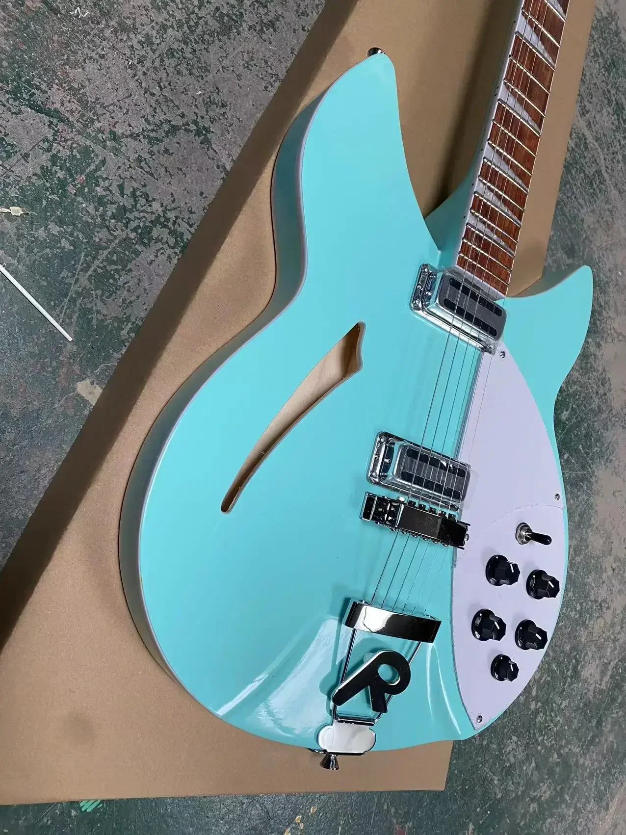 RIC 330 360 6-string Sky Blue Semi-Hollow Electric Guitar With Maple Fingerboard, White Pearl Triangle Inlay, Two Output Jacks