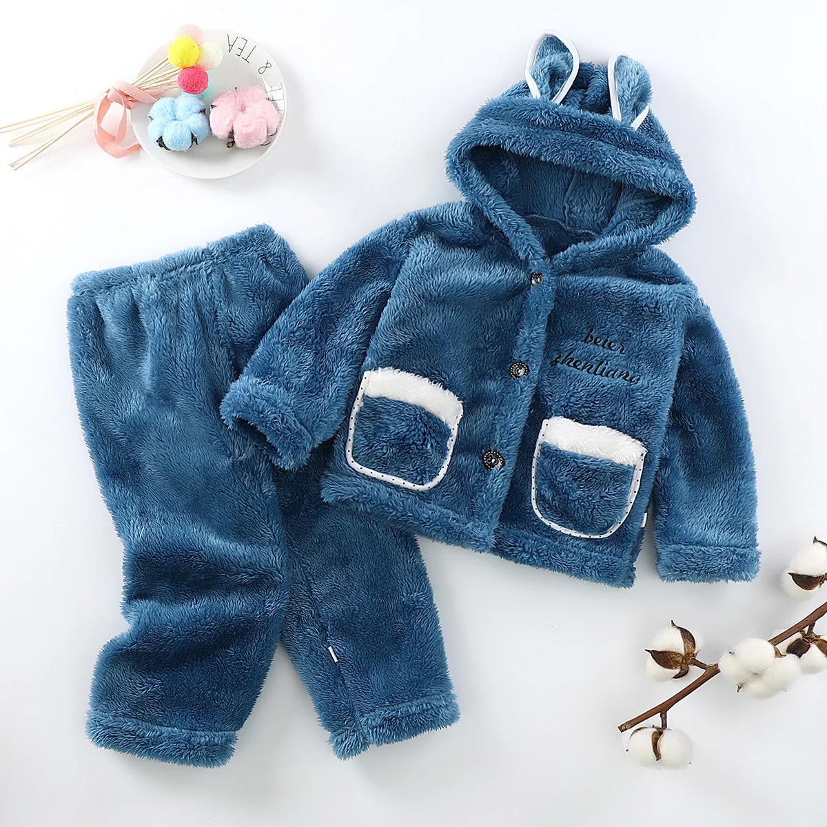 New Unisex Children Boy Warm Thick Fleece Cartoon Pyjamas Girl Long Sleeve Sleepwear Suit Kids Winter Flannel Homewear Sets