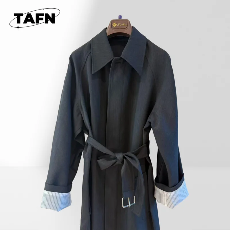 Women's Autumn Coat with Adjustable Waist Women's Casual Longline Trench Coat Button Closure Windbreaker Coat for Women AK0432