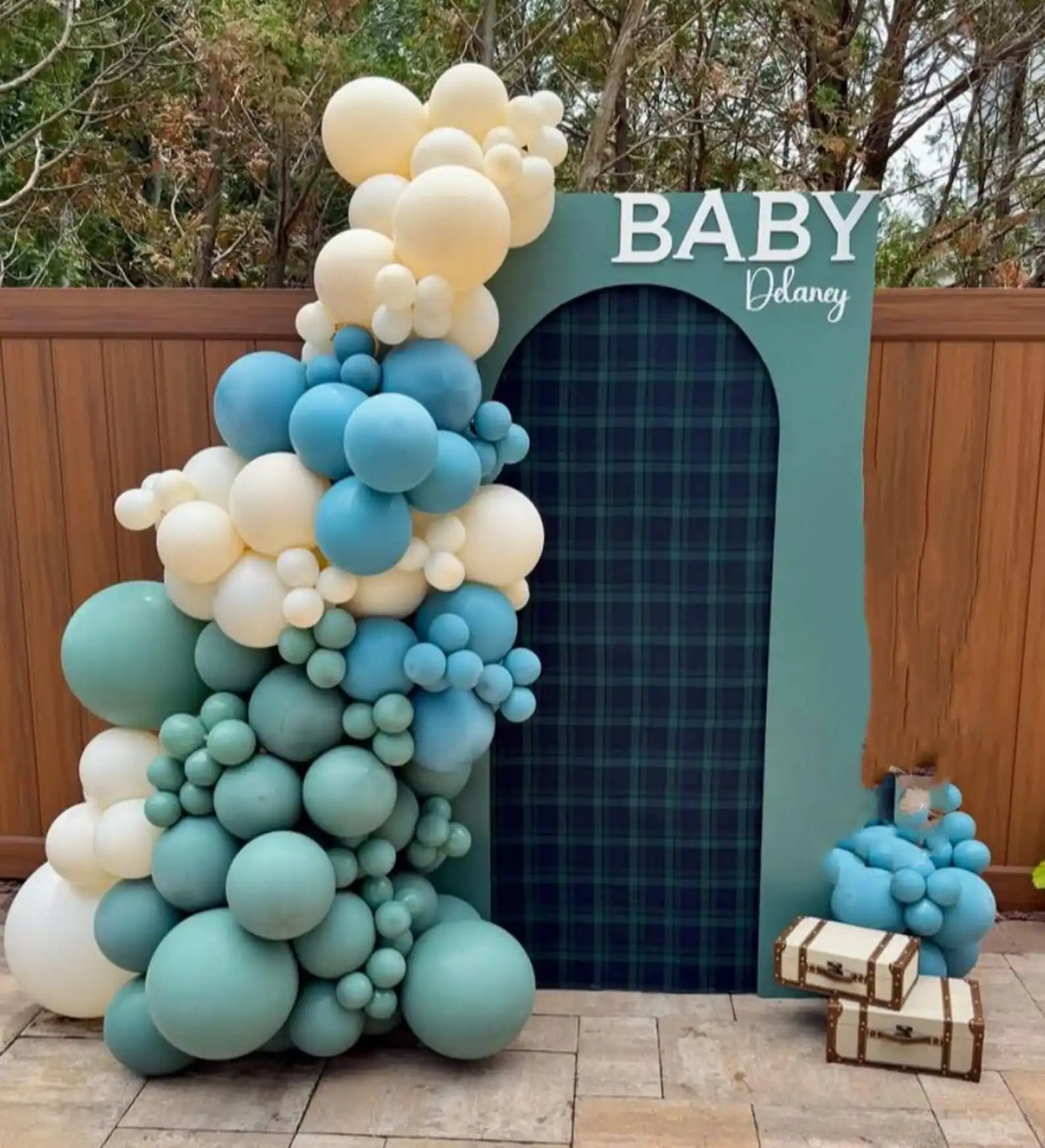 Mehofond مخصص 2-الجانب الأخضر الترتان الدب موضوع الأولاد حفلة عيد ميلاد غطاء استحمام الطفل كيارا قوس جدار خلفية ديكور خلفية #3