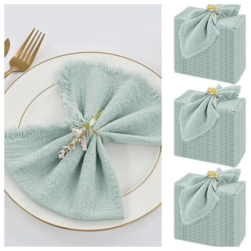 6pcs Tea Towel 42x42cm Tassel Napkins Reusable Retro Style Fringed Napkins Sage Green Gauze Napkins Christmas Decor
