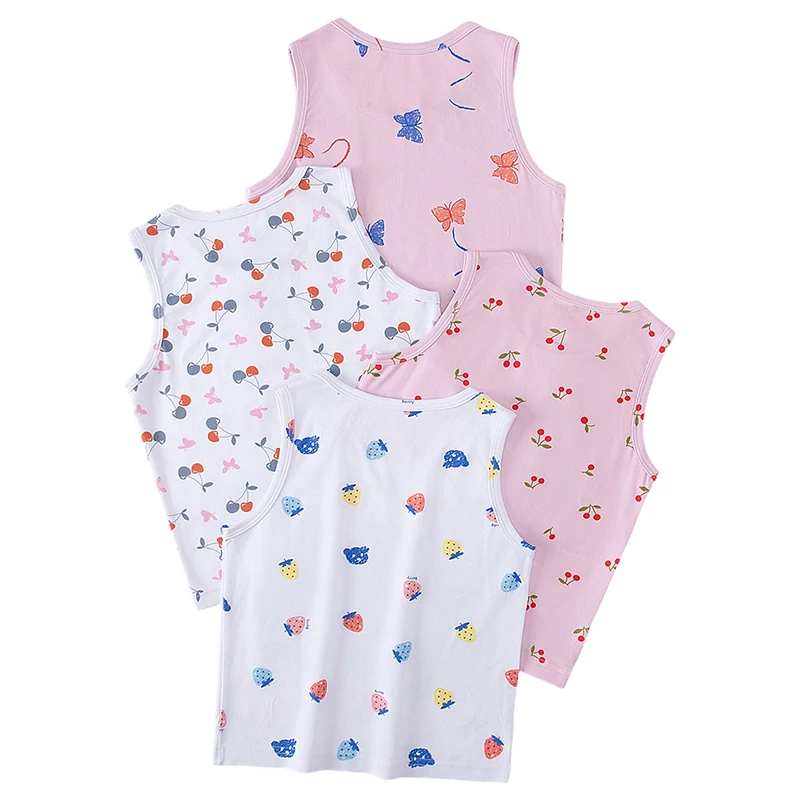 4-teiliges Set für Mädchen: Bequeme, vielseitige Weste für alle Jahreszeiten, süß bedrucktes Oberteil, lässiges ärmelloses T-Shirt für Kinder, Basic-Shirt – Detail 9