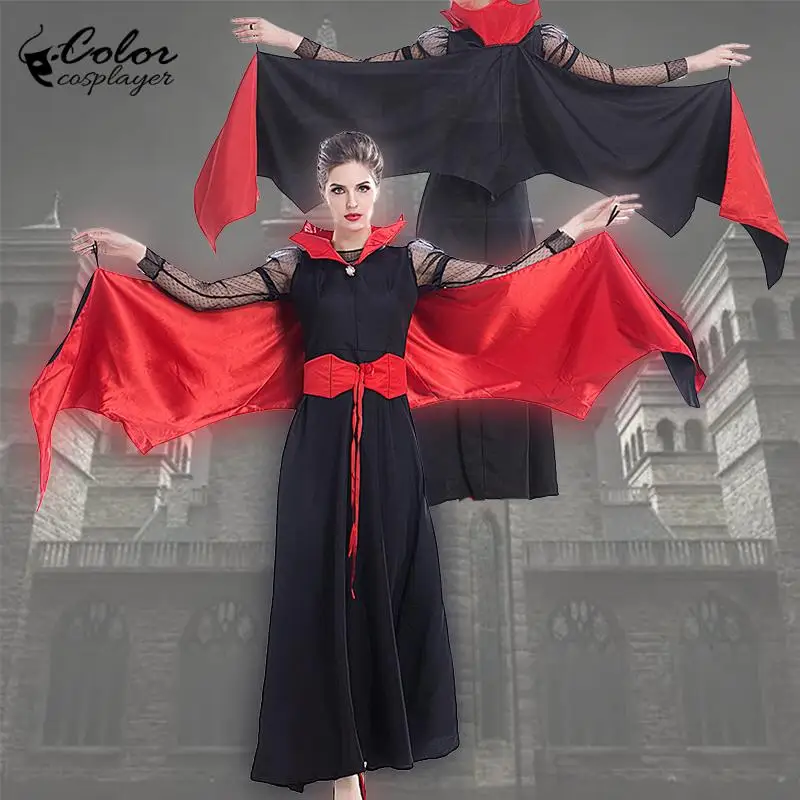 

Color Cosplayer Witch Dress Suit Gothic Bat Cosplay Costume Vampire Terror Halloween Disguising Set Adult Carnival Clothing