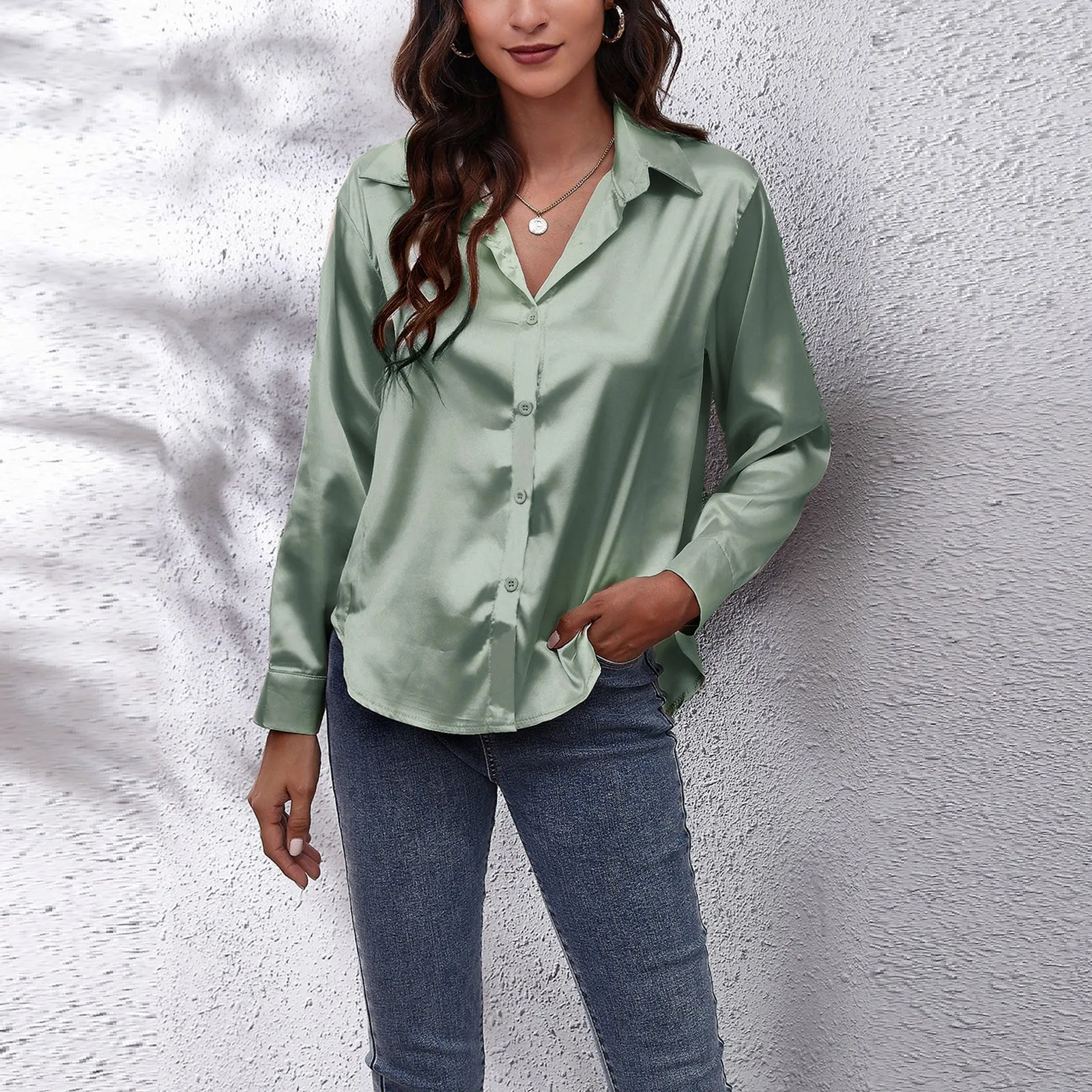 Fashion Button Up Satin Silk Shirt Vintage Blouse Women White Black Lady Long Sleeves Female Loose Office Lady Street Shirts