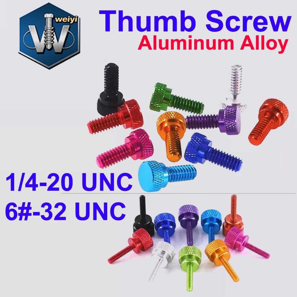 

Weiyi 10pcs 6#-32 1/4-20 UNC Colorful Aluminum Alloy Thumb Screws PC Side Panel Screw Knurled Hand Screws Anodized 10 Colors