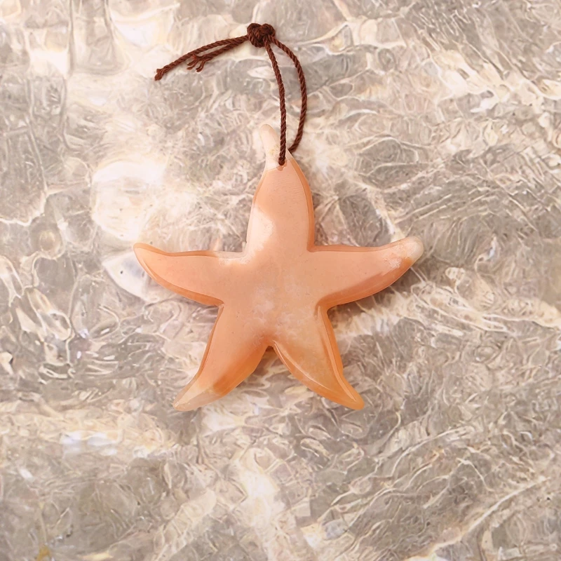 Ocean Style Cherry Blossom Agate Starfish Charm Bead Pendant Adorable Gemstone Jewelry Accessory for Women 48x49x8mm 11.5g