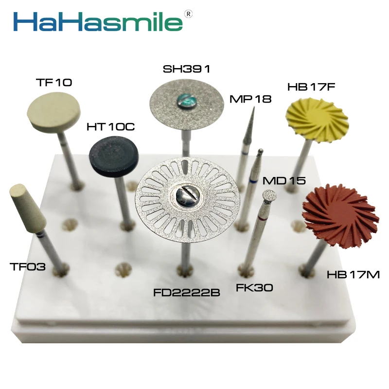 HaHasimle 10pcs/Set Dental Polishing Kit Laboratory Polisher Set Lithium Disilicate Solution Set Polisher Grinder Polishing Tool