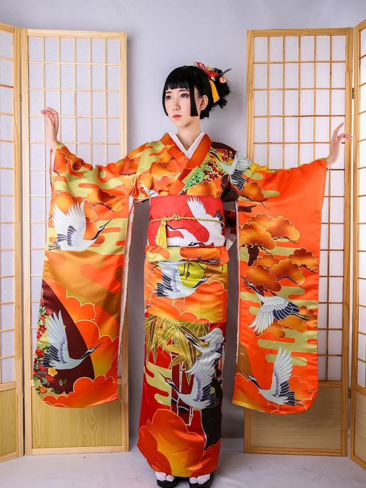 Japanese Traditional Formal Yukata Floral Prints Long Sleeve Kimono Stage Performance Dress Cosplay Costume 2026 new - view 5