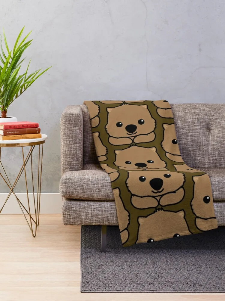 Cute baby wombat smiling drawing Throw Blanket funny gift Retros Blankets