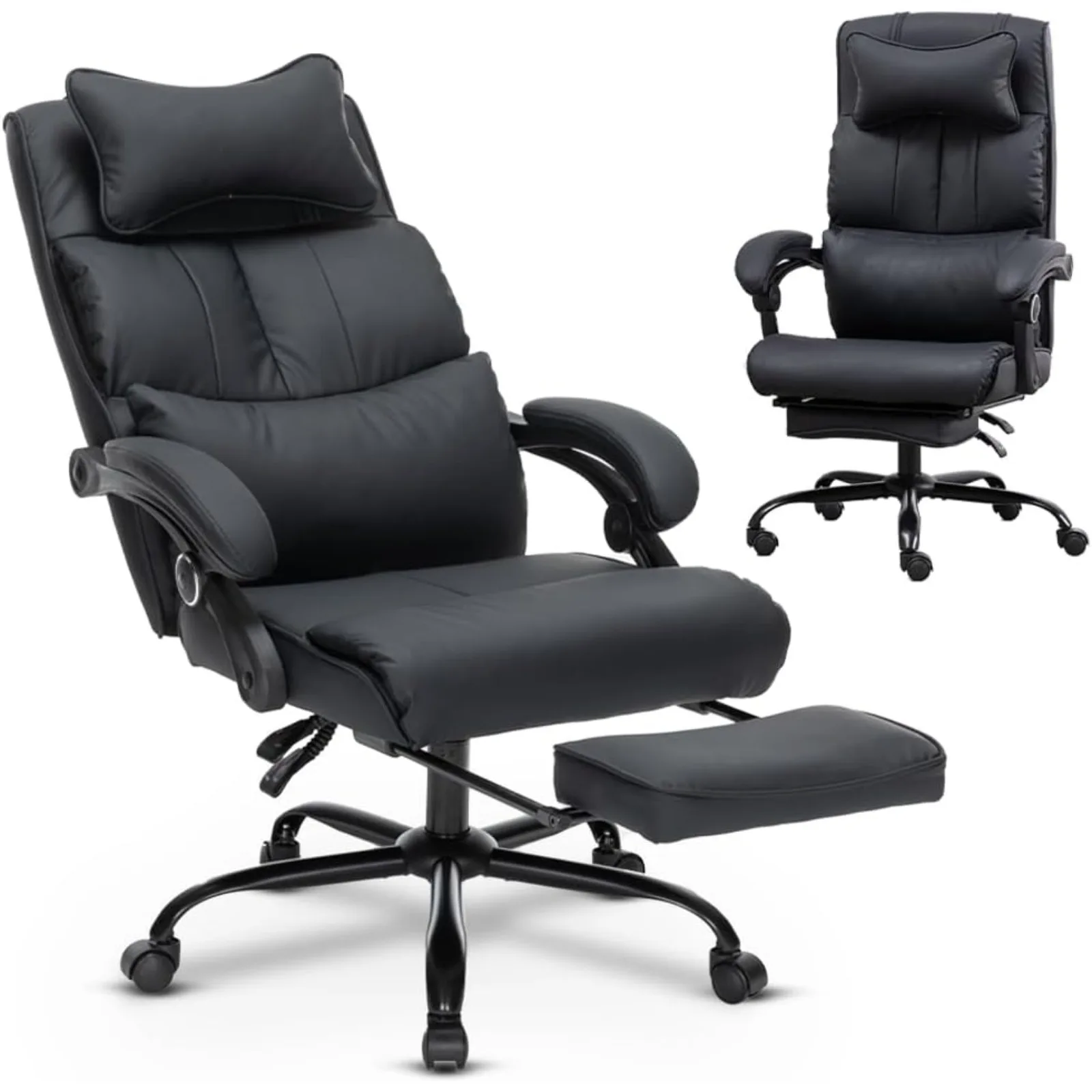 US Reclining Office Chair with Foot Rest PU Leather Chair with Footrest High Back Home Office Desk Chair with Back Support