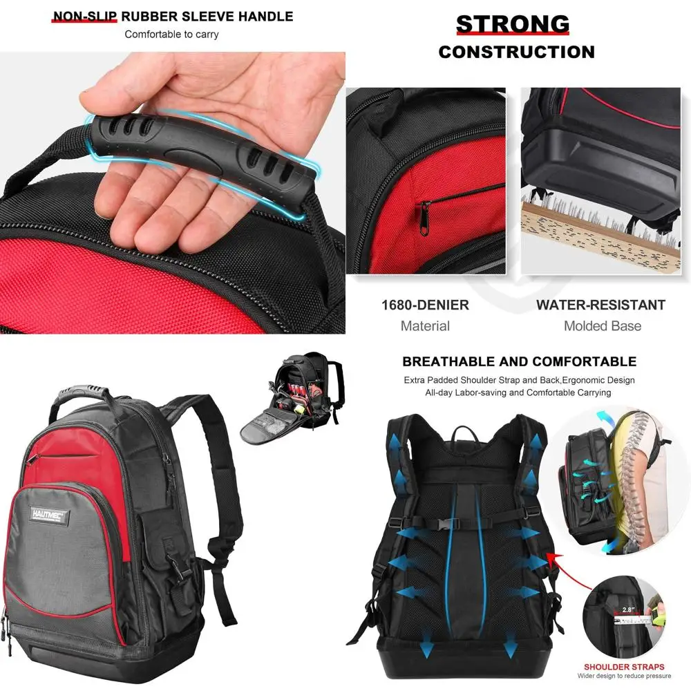 

Прочный рюкзак для инструментов 1680D с отделением для ноутбука, 22 отделениями и водонепроницаемым дном для профессионалов