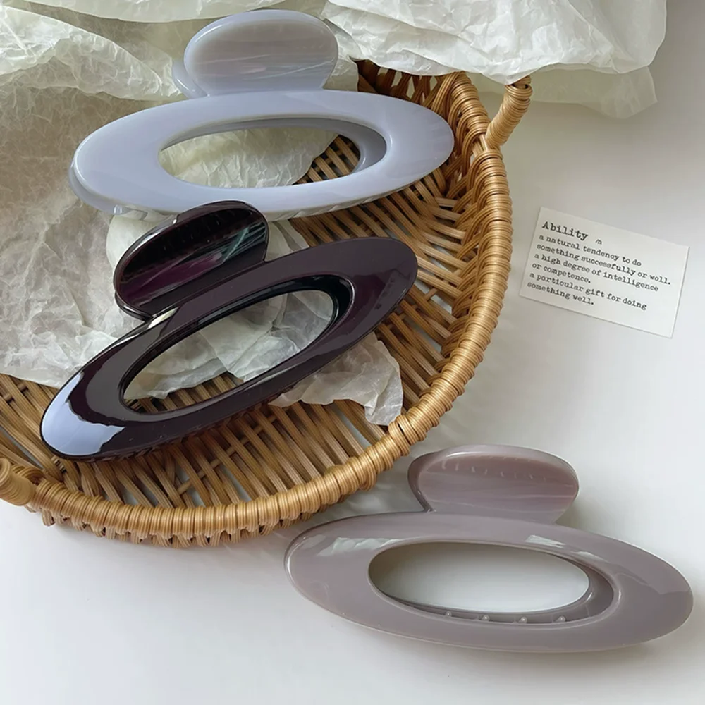 Small Fresh 12CM Oversized Hollow Oval Clip Elegant Temperament Bow Buckle Hair Clip Advanced Sense Solid Color Shark Clip