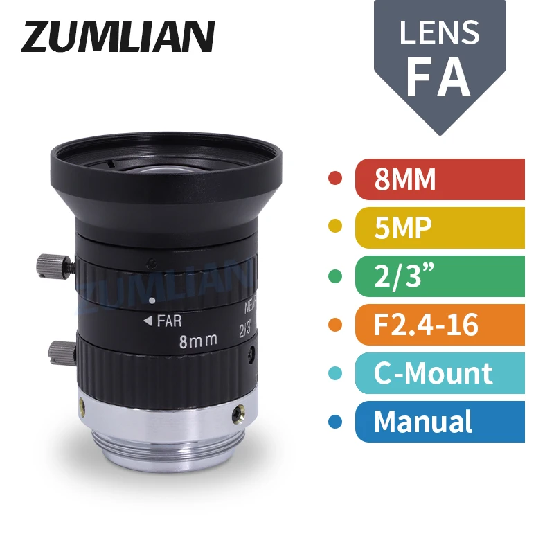 

FA Lens 5.0MP C-mount 8mm Lens distortion manual Iris Machine Vision Lenses 2/3" F2.4,manual focus zoom camera lens FA