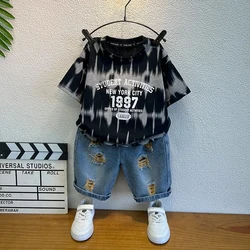 Summer Boys T-shirt Shorts Two-Piece New Korean Style Children Clothes Fashion Boutique Kids Clothing Set