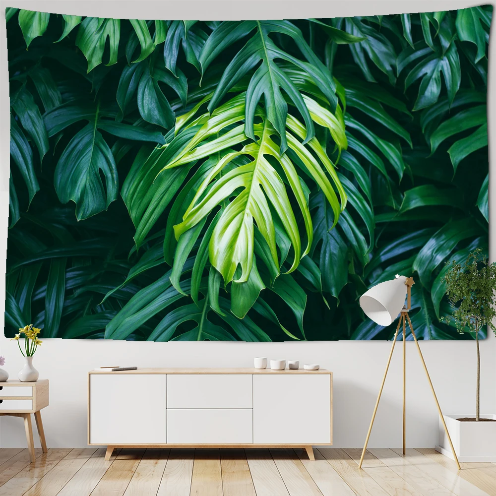 Palm leaf Green Botany Tapestry Plantain leaves Tropical rainforest plants in Southeast Asia Wall Hanging Tapestry Wall Cloth