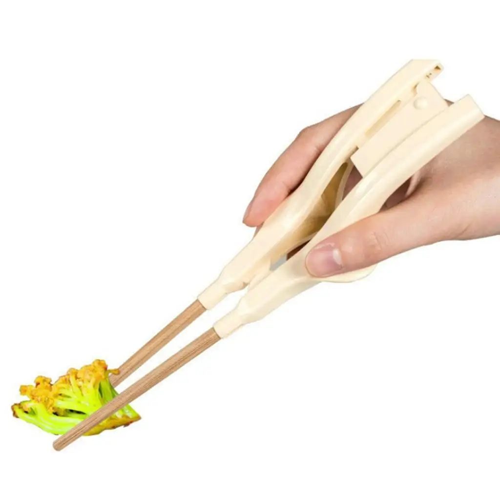 Automatic Opening Food Chopsticks Wooden Silicone Old People Special Cutlery for Elderly Hand Care Dining
